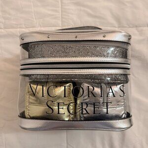 Victoria's Secret 4-Piece Make Up Bag - Glitter, Silver & Gold